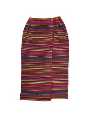 F.L. Malik Wrap Skirt 6 Striped Vintage Rainbow Pencil Midi Woven Indie Boho